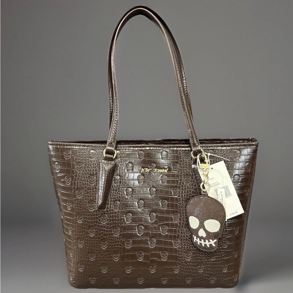 Betsey Johnson Handbags - Betsey Johnson skull embossed Brown Tote handbag purse